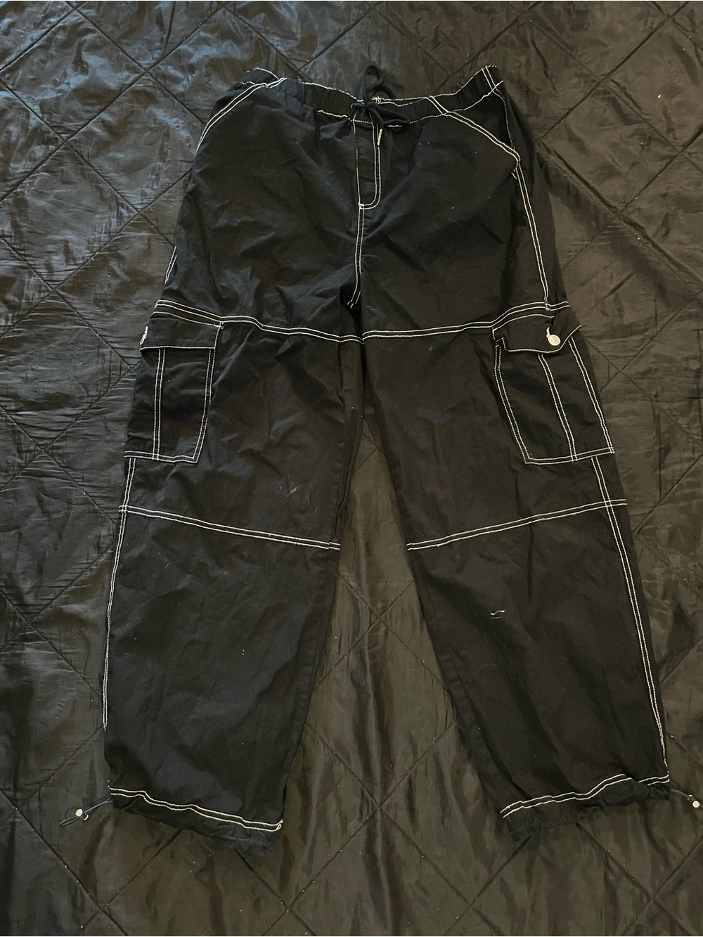Almost Famous Black Cargo Pants with White Contrast Stitching
